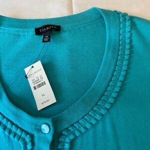 Talbots Aqua Blue Button-Up Cardigan  3/4 sleeve NWT